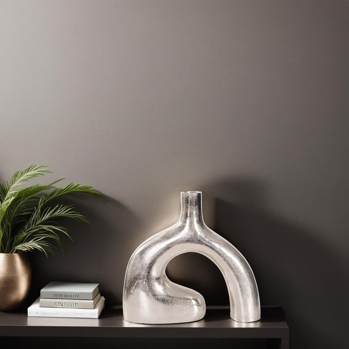Howard Elliott Shirin Polished Silver Reverse Vase, Cast Aluminum/Tall