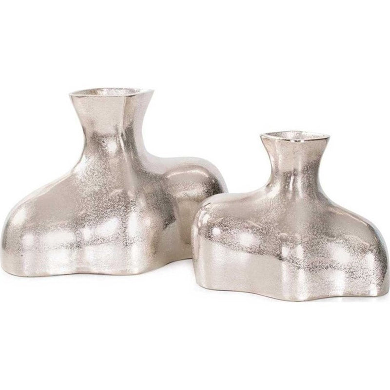Howard Elliott Eisen Silver Asymmetrical Vase, Cast Aluminum/Short