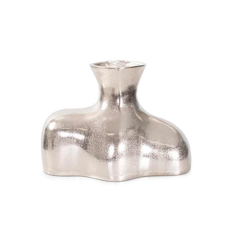 Howard Elliott Eisen Silver Asymmetrical Vase, Cast Aluminum/Tall