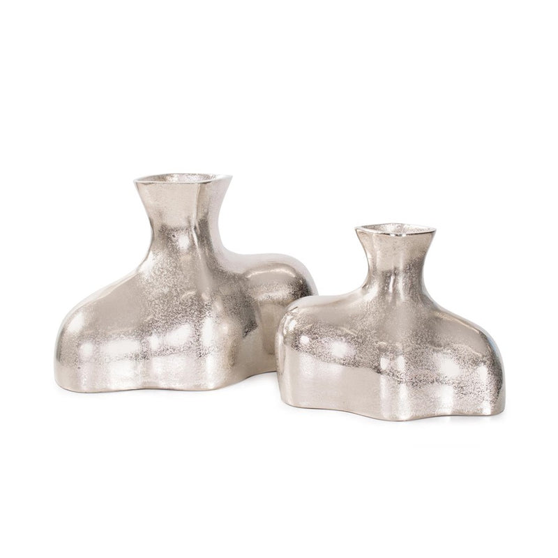 Howard Elliott Eisen Silver Asymmetrical Vase, Cast Aluminum/Tall