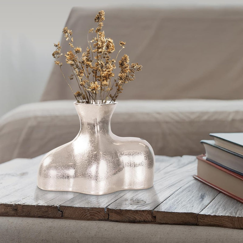 Howard Elliott Eisen Silver Asymmetrical Vase, Cast Aluminum/Tall