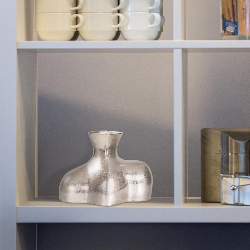 Howard Elliott Eisen Silver Asymmetrical Vase, Cast Aluminum/Tall