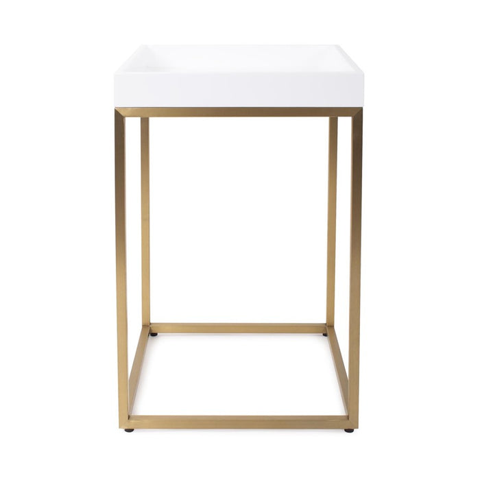 Howard Elliott Lyndhurst Lacquer Side Table, White/Brass - 94149