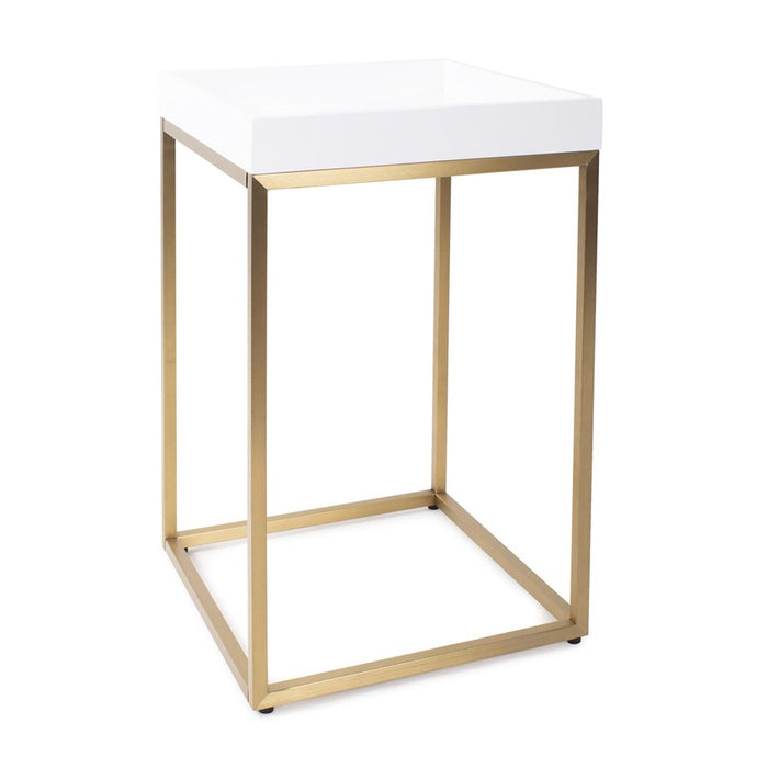 Howard Elliott Lyndhurst Lacquer Side Table, White/Brass