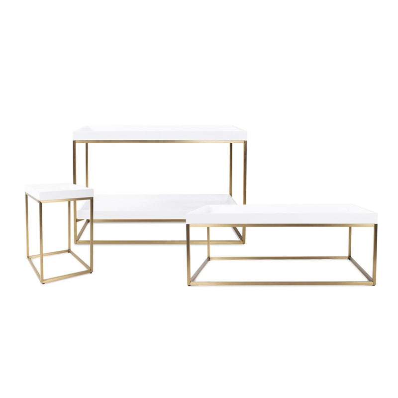 Howard Elliott Lyndhurst Lacquer Side Table, White/Brass