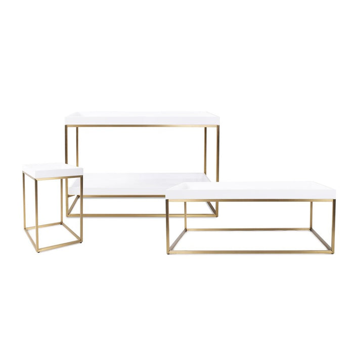 Howard Elliott Lyndhurst Lacquer Side Table, White/Brass
