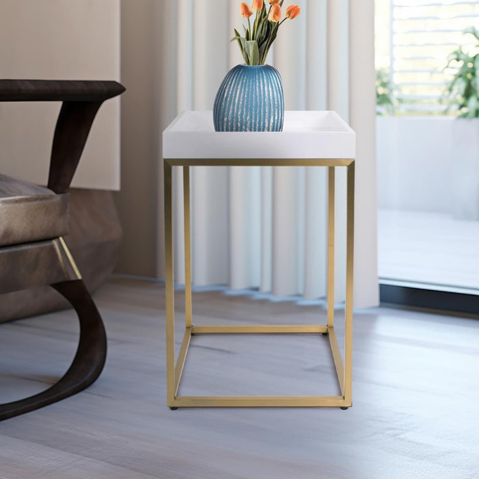 Howard Elliott Lyndhurst Lacquer Side Table, White/Brass