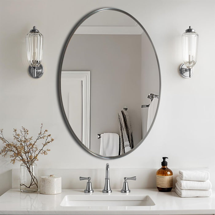 Howard Elliott Steele Oval Mirror, Steel