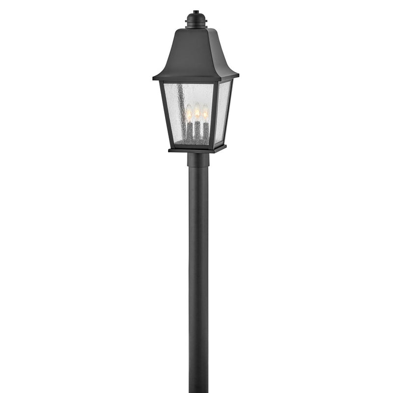 Hinkley Kingston 10in 3-Light Post Light | Traditional Black Aluminum and Clear Seedy Glass | Outdoor Patio & Garden | 10 x 10 x 22 in | Model 10011BK