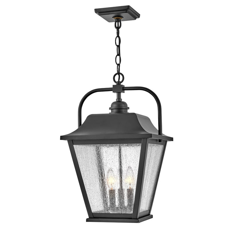 Hinkley Kingston 12in 3-Light Outdoor Hanging Lantern | Traditional Black Aluminum and Clear Seedy Glass | Covered Patio & Entryway | 12 x | Model 10012BK