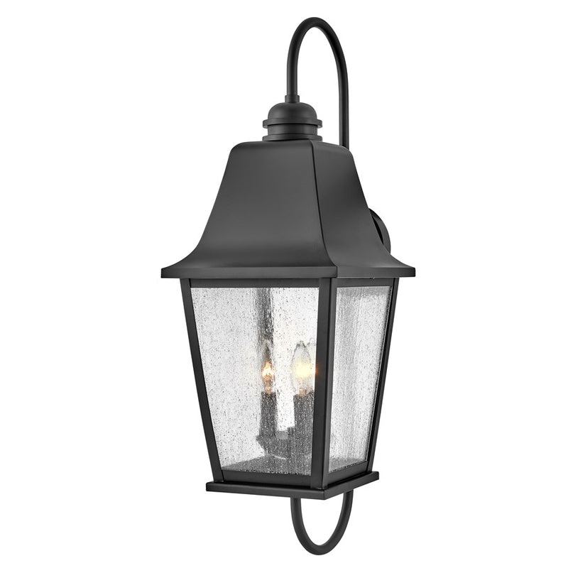 Hinkley Kingston 30in 3-Light Outdoor Wall Sconce | Traditional Black Aluminum and Clear Seedy Glass | Covered Patio & Entryway | 12 x 10 | Model 10015BK
