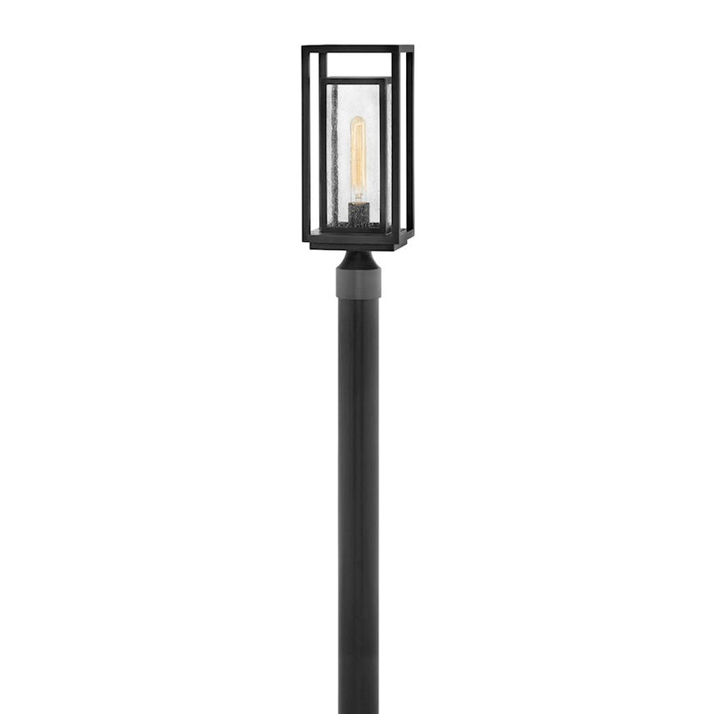 Hinkley Republic 17in 1-Light Outdoor Post Light | Transitional Black Composite and Clear Seedy Glass | Entryway & Patio | 6 x 7 x 17 in | Model 1001BK-LV