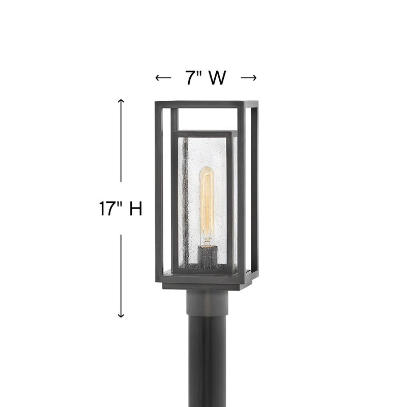 Hinkley Republic 17in 1-Light Post Light | Transitional Oil Rubbed Bronze Composite and Clear Seedy Glass | Outdoor Pole Mount & Pathway | Model 1001OZ-LV