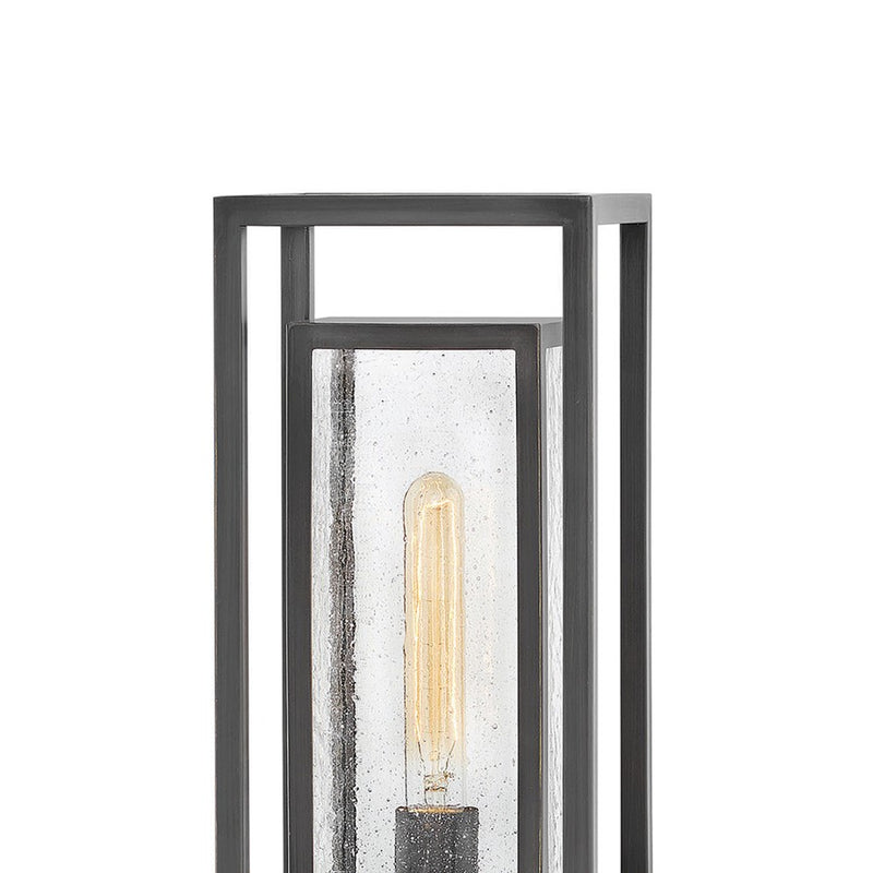 Hinkley Republic 17in 1-Light Post Light | Transitional Oil Rubbed Bronze Composite and Clear Seedy Glass | Outdoor Pole Mount & Pathway | Model 1001OZ-LV