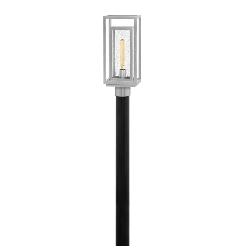 Hinkley Republic 17in 1-Light Post Light | Transitional Oil Rubbed Bronze Composite and Clear Seedy Glass | Outdoor Pole Mount & Pathway | Model 1001OZ-LV