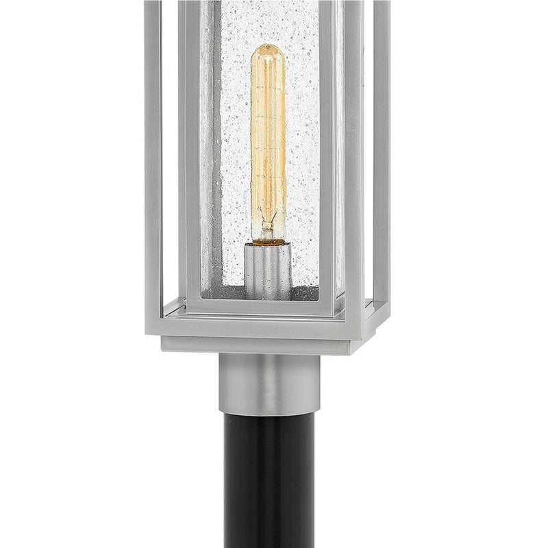 Hinkley Republic 17in 1-Light Post Light | Transitional Oil Rubbed Bronze Composite and Clear Seedy Glass | Outdoor Pole Mount & Pathway | Model 1001OZ-LV