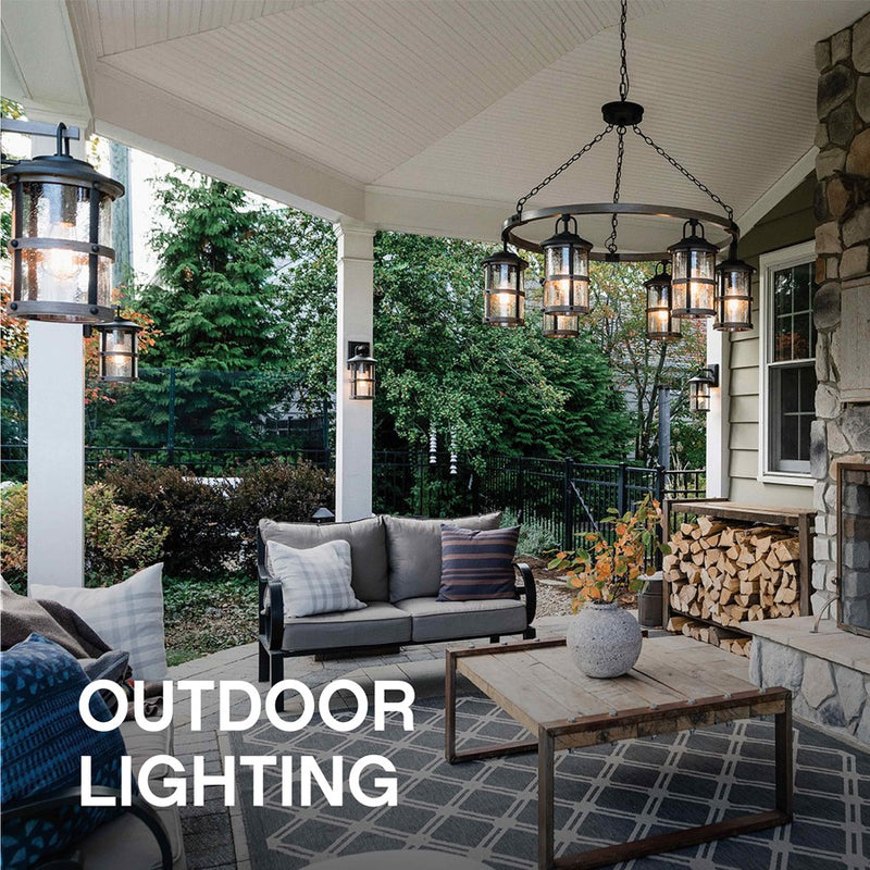 Hinkley Republic 1-Light Outdoor Pendant | Transitional Black Composite and Clear Seedy Glass | Covered Porch & Patio | 6 x 7 x 17 in | Model 1002BK
