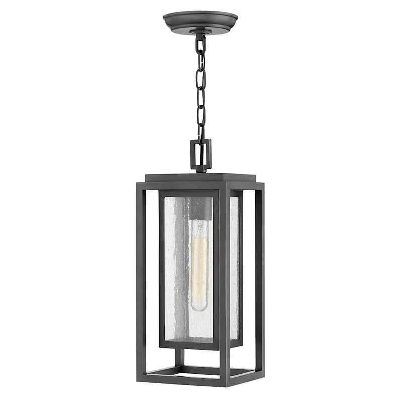 Hinkley Republic 1-Light Outdoor Hanging Lantern | Transitional Black Composite and Clear Seedy Glass | Covered Porch & Entryway | 6 x 7 | Model 1002BK-LV