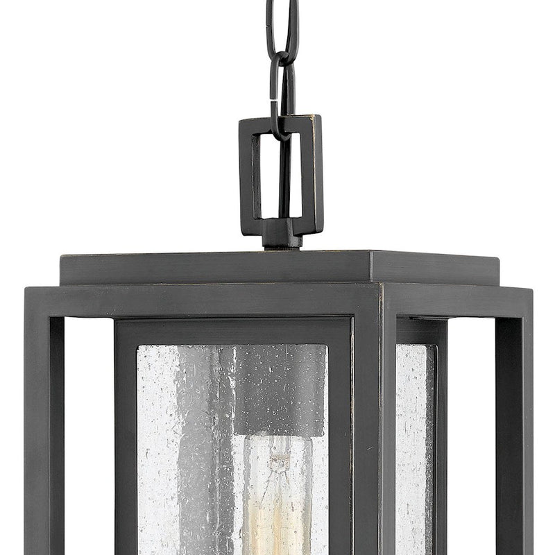 Hinkley Republic 1-Light Outdoor Hanging Lantern | Transitional Black Composite and Clear Seedy Glass | Covered Porch & Entryway | 6 x 7 | Model 1002BK-LV