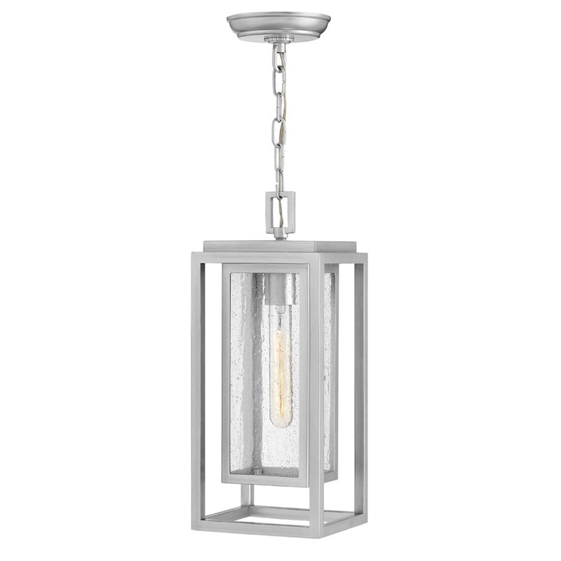 Hinkley Republic 1-Light Outdoor Hanging Lantern | Transitional Black Composite and Clear Seedy Glass | Covered Porch & Entryway | 6 x 7 | Model 1002BK-LV