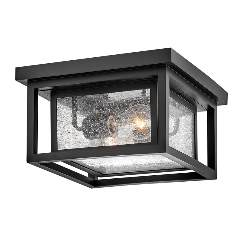Hinkley Republic 11in 2-Light Outdoor Flush Mount | Transitional Black Composite and Clear Seedy Glass | Covered Patio & Entryway | 11 x 11 | Model 1003BK