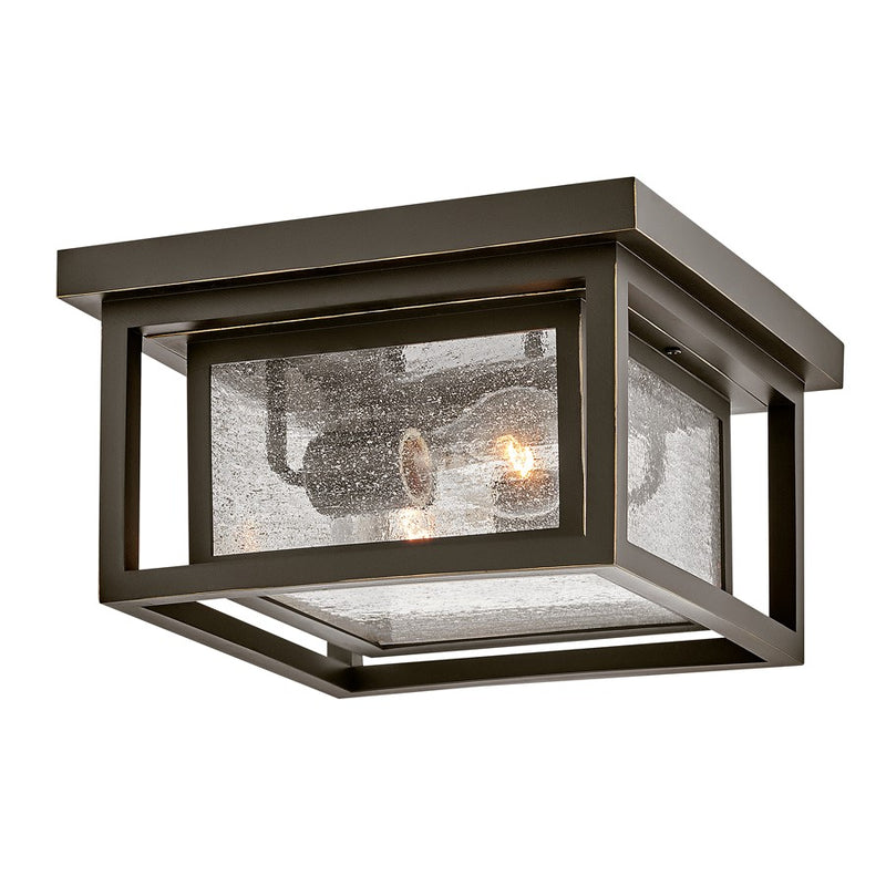 Hinkley Republic 11in 2-Light Outdoor Flush Mount | Transitional Oil Rubbed Bronze Composite and Clear Seedy Glass | Covered Patios & | Model 1003OZ