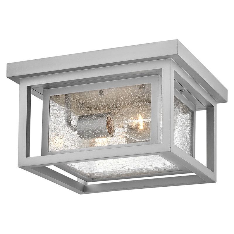 Hinkley Republic 11in 2-Light Outdoor Flush Mount | Transitional Satin Nickel Composite and Clear Seedy Glass | Covered Patios & Entryways | Model 1003SI