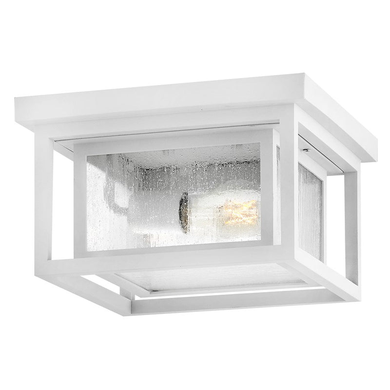 Hinkley Republic 11in 2-Light Outdoor Flush Mount | Transitional Textured White Composite and Clear Seedy Glass | Covered Patio & Entryway | Model 1003TW