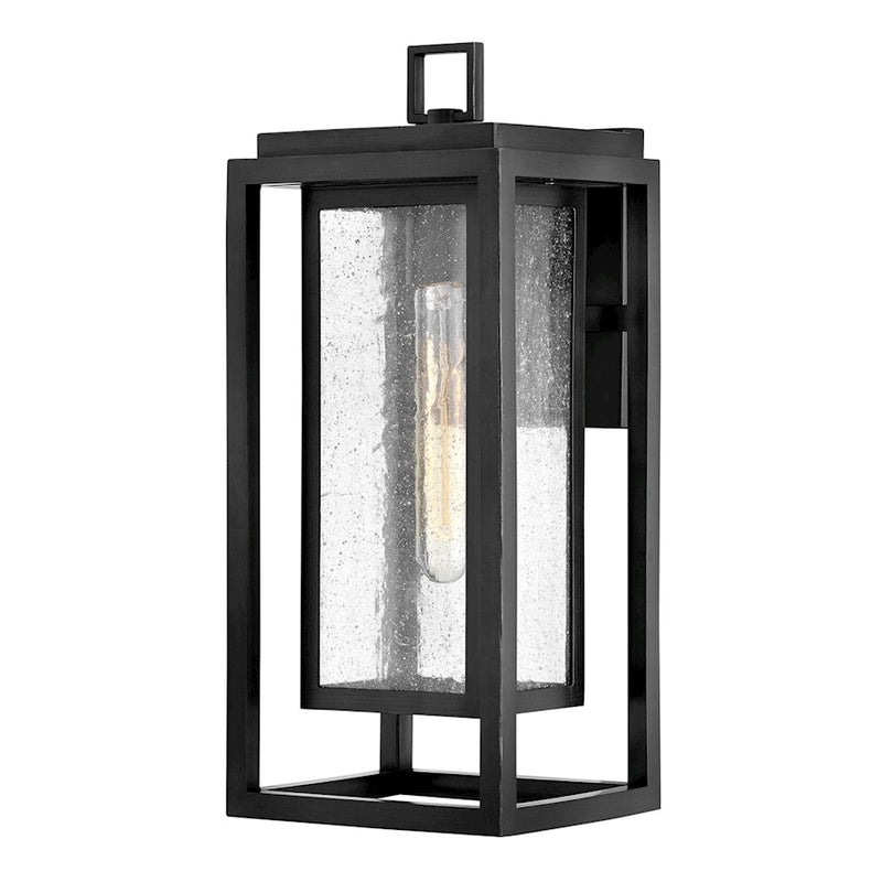 Hinkley Republic 12in 1-Light Outdoor Wall Sconce | Transitional Black Composite and Clear Seedy Glass | Covered Patio & Entryway | 7 x 7 x | Model 1000BK