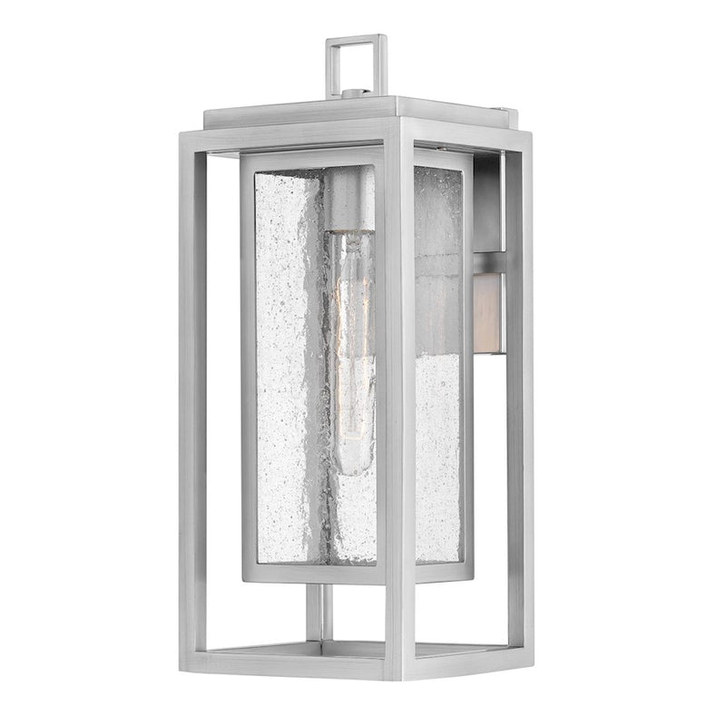 Hinkley Republic 7in 1-Light Outdoor Wall Lantern | Transitional Satin Nickel Composite and Clear Seedy Glass | Covered Patio & Entryway | Model 1004SI-LV