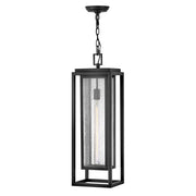 Hinkley Republic 27.5in 1-Light Outdoor Hanging Lantern | Transitional Black Composite and Clear Seedy Glass | Covered Patios & Porches | Model 1006BK