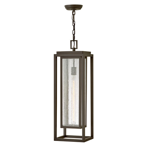 Hinkley Republic 27.5in 1-Light Outdoor Hanging Lantern | Transitional Oil Rubbed Bronze Composite and Clear Seedy Glass | Covered Patios & | Model 1006OZ