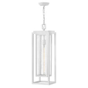 Hinkley Republic 27.5in 1-Light Outdoor Hanging Lantern | Transitional Textured White Composite and Clear Seedy Glass | Covered Patio & | Model 1006TW