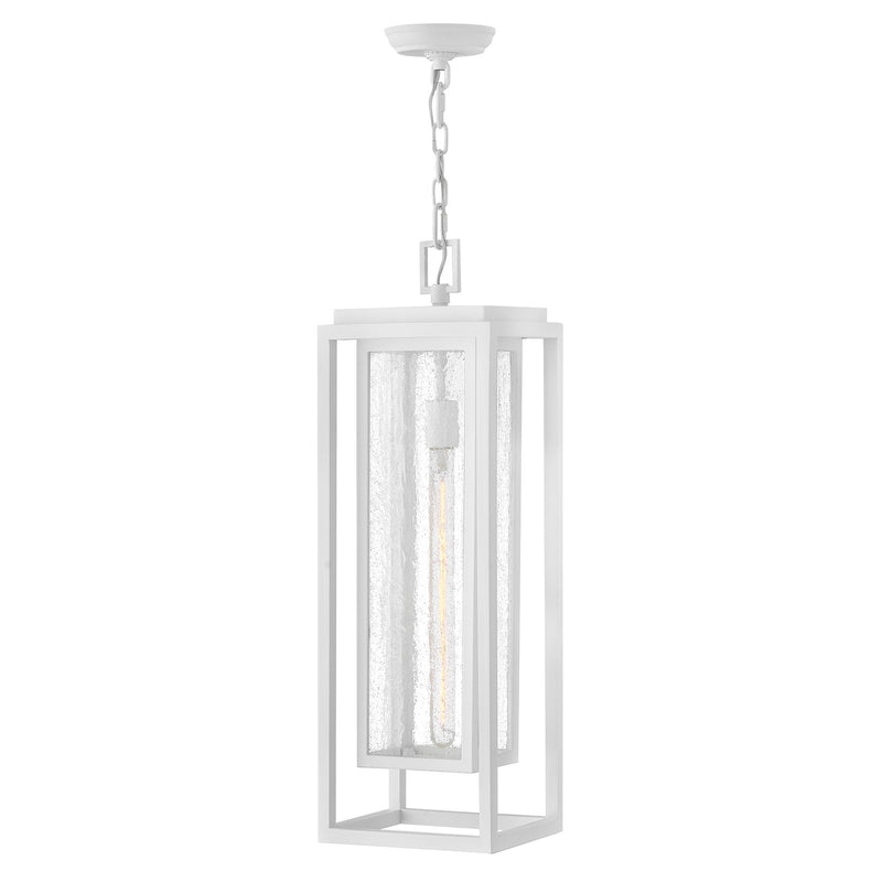 Hinkley Republic 27.5in 1-Light Outdoor Hanging Lantern | Transitional Textured White Composite and Clear Seedy Glass | Covered Patio & | Model 1006TW