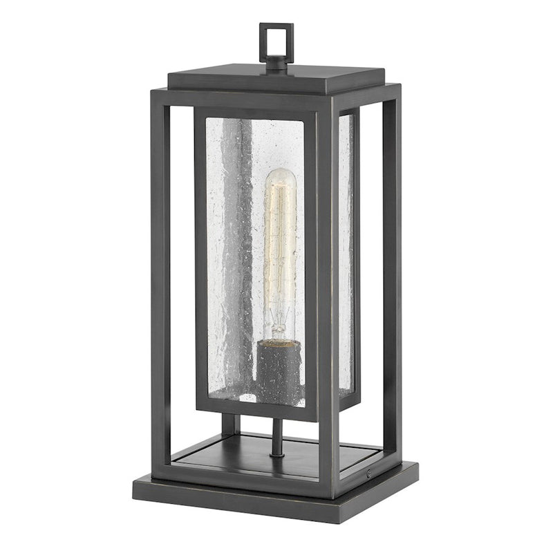 Hinkley Republic 16in 1-Light Outdoor Pier Mount | Transitional Oil Rubbed Bronze Composite and Clear Seedy Glass | Porch & Patio Entry | Model 1007OZ-LL