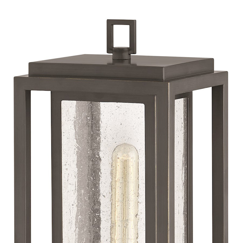 Hinkley Republic 16in 1-Light Outdoor Pier Mount | Transitional Oil Rubbed Bronze Composite and Clear Seedy Glass | Porch & Patio Entry | Model 1007OZ-LL