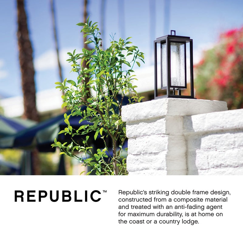Hinkley Republic 16in 1-Light Outdoor Pier Mount | Transitional Oil Rubbed Bronze Composite and Clear Seedy Glass | Porch & Patio Entry | Model 1007OZ-LL
