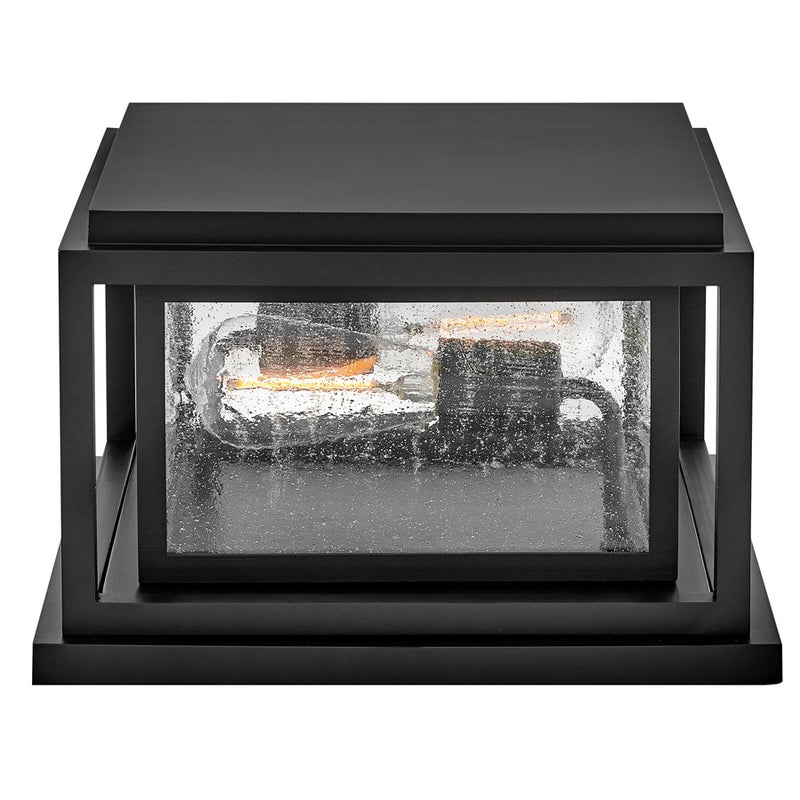 Hinkley Republic 12in 2-Light Pier Mount | Transitional Black Composite and Clear Seedy Glass | Outdoor Entry & Patio | 12 x 12 x 7 in | Model 1008BK