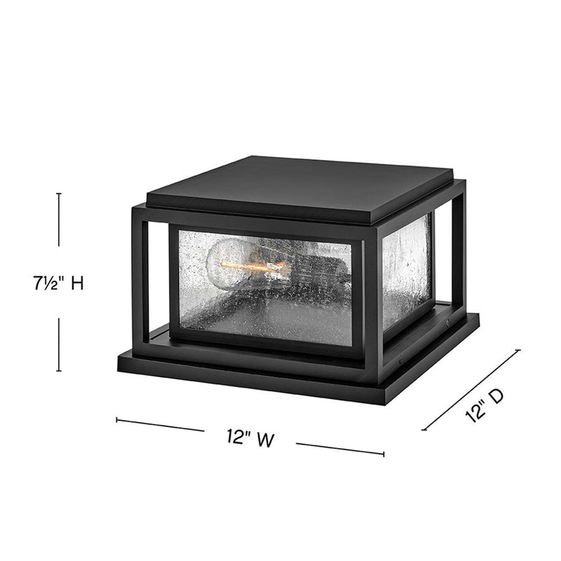 Hinkley Republic 12in 2-Light Pier Mount | Transitional Black Composite and Clear Seedy Glass | Outdoor Entry & Patio | 12 x 12 x 7 in | Model 1008BK