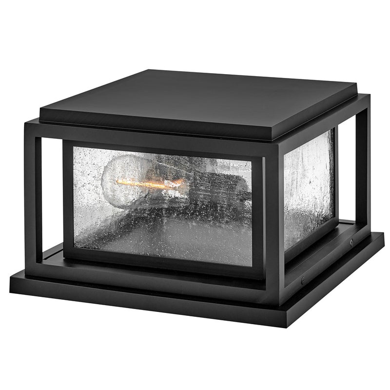 Hinkley Republic 12in 2-Light Pier Mount | Transitional Black Composite and Clear Seedy Glass | Outdoor Entryway & Porch | 12 x 12 x 7 in | Model 1008BK-LV