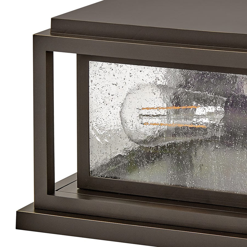 Hinkley Republic 12in 2-Light Outdoor Pier Mount | Transitional Oil Rubbed Bronze Composite and Clear Seedy Glass | Covered Patio & | Model 1008OZ