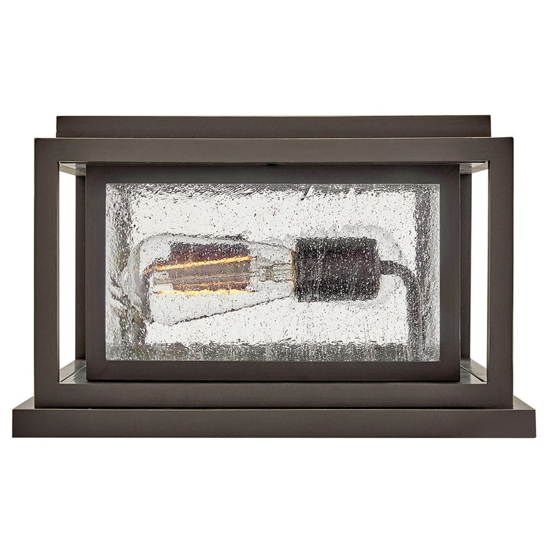 Hinkley Republic 12in 2-Light Outdoor Pier Mount | Transitional Oil Rubbed Bronze Composite and Clear Seedy Glass | Covered Patio & | Model 1008OZ