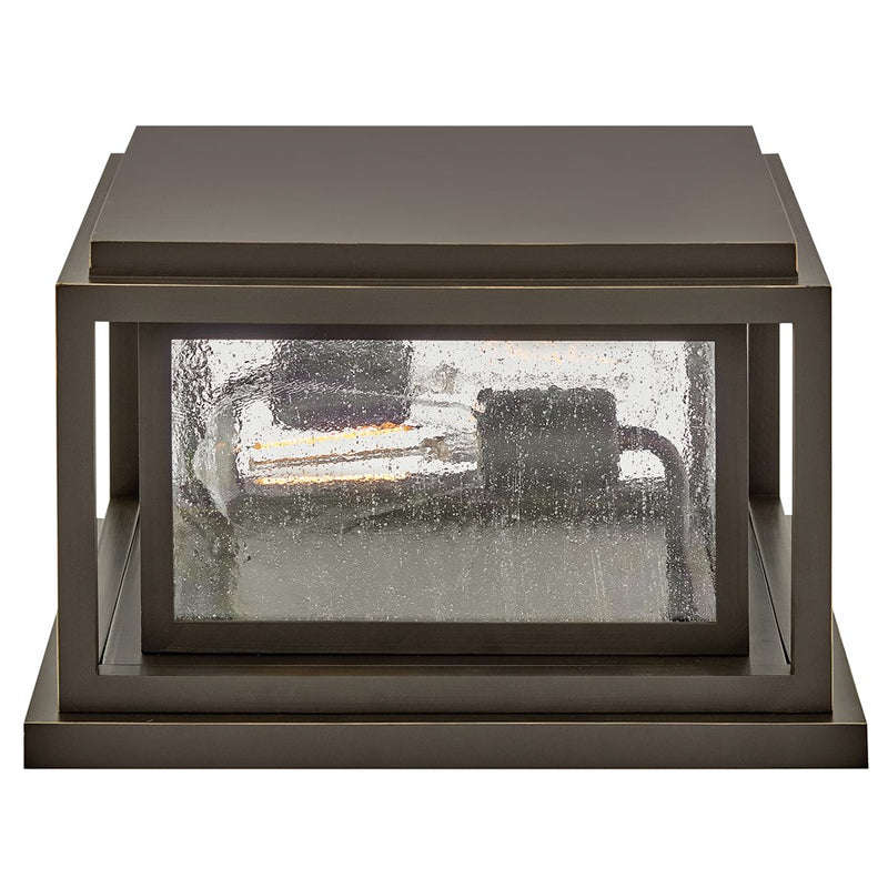 Hinkley Republic 12in 2-Light Outdoor Pier Mount | Transitional Oil Rubbed Bronze Composite and Clear Seedy Glass | Covered Patio & | Model 1008OZ