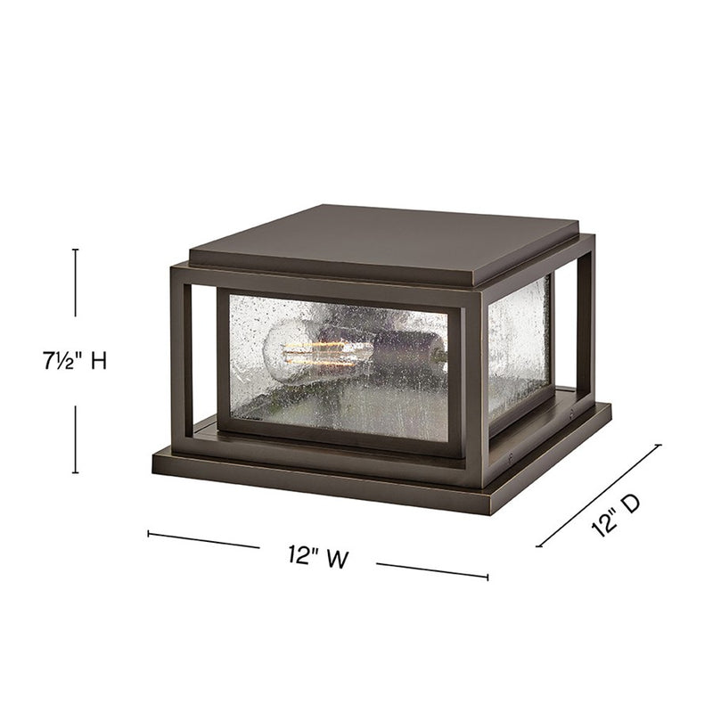 Hinkley Republic 12in 2-Light Outdoor Pier Mount | Transitional Oil Rubbed Bronze Composite and Clear Seedy Glass | Covered Patio & | Model 1008OZ