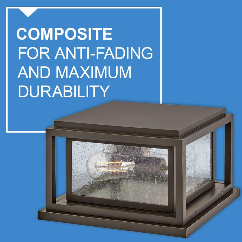 Hinkley Republic 12in 2-Light Outdoor Pier Mount | Transitional Oil Rubbed Bronze Composite and Clear Seedy Glass | Covered Patio & | Model 1008OZ