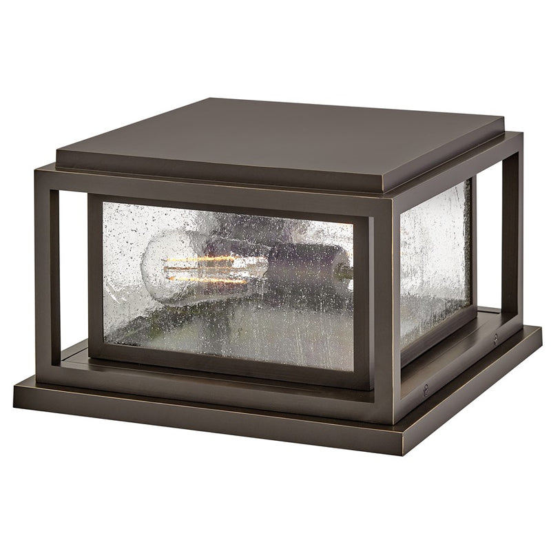 Hinkley Republic 12in 2-Light Pier Mount | Transitional Oil Rubbed Bronze Composite and Clear Seedy Glass | Covered Outdoor Entryway & | Model 1008OZ-LV