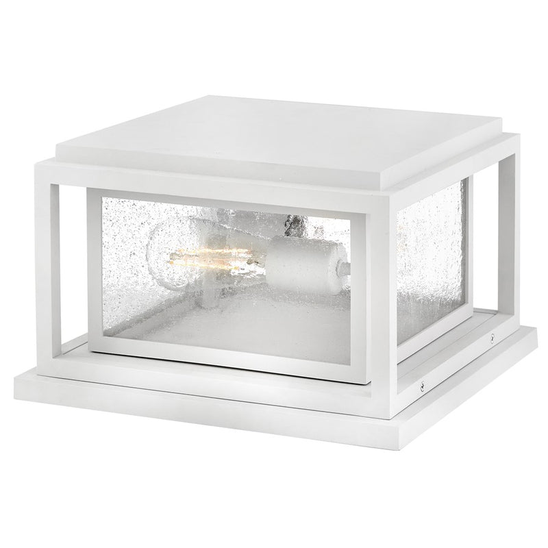 Hinkley Republic 12in 2-Light Pier Mount | Transitional Textured White Composite and Clear Seedy Glass | Outdoor Entryway & Patio | 12 x 12 | Model 1008TW