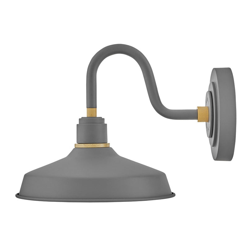 Hinkley Foundry Classic 13in 1-Light Outdoor Wall Sconce | Industrial Dark Matte Grey Aluminum and Brass Accent | Covered Patios & | Model 10231DMG