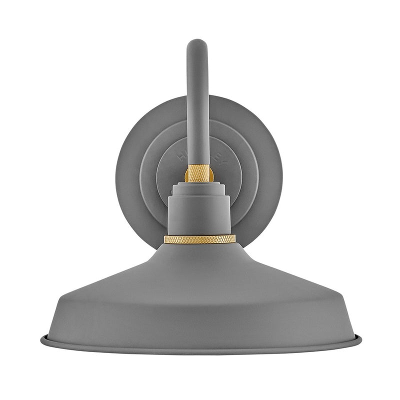 Hinkley Foundry Classic 13in 1-Light Outdoor Wall Sconce | Industrial Dark Matte Grey Aluminum and Brass Accent | Covered Patios & | Model 10231DMG