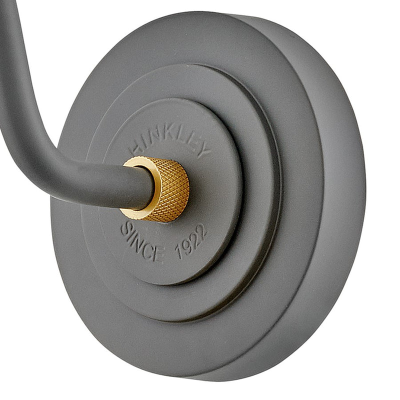 Hinkley Foundry Classic 13in 1-Light Outdoor Wall Sconce | Industrial Dark Matte Grey Aluminum and Brass Accent | Covered Patios & | Model 10231DMG